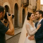 Fotograf român în Biella cuplu fotografiat în centrul orașului în ziua nunții