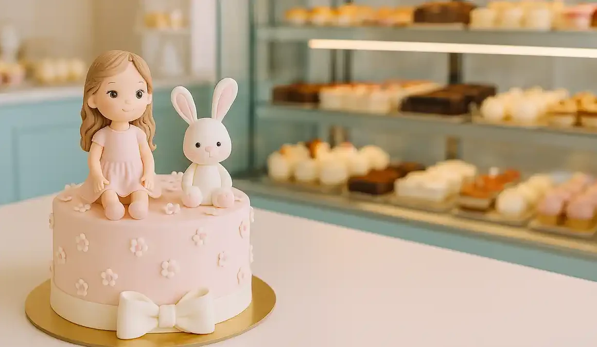 Tort artizanal personalizat cu decor pastel și numele copilului, pregătit de un cofetar român în Torino