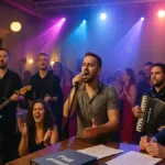 Videograf și fotograf la lucru într-un eveniment cu formație românească în Torino – cadre live, atmosferă de petrecere